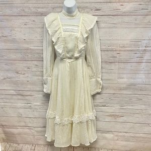 Vintage Prairie Gauzy Lace Midi Dress/ Gunnie Sax